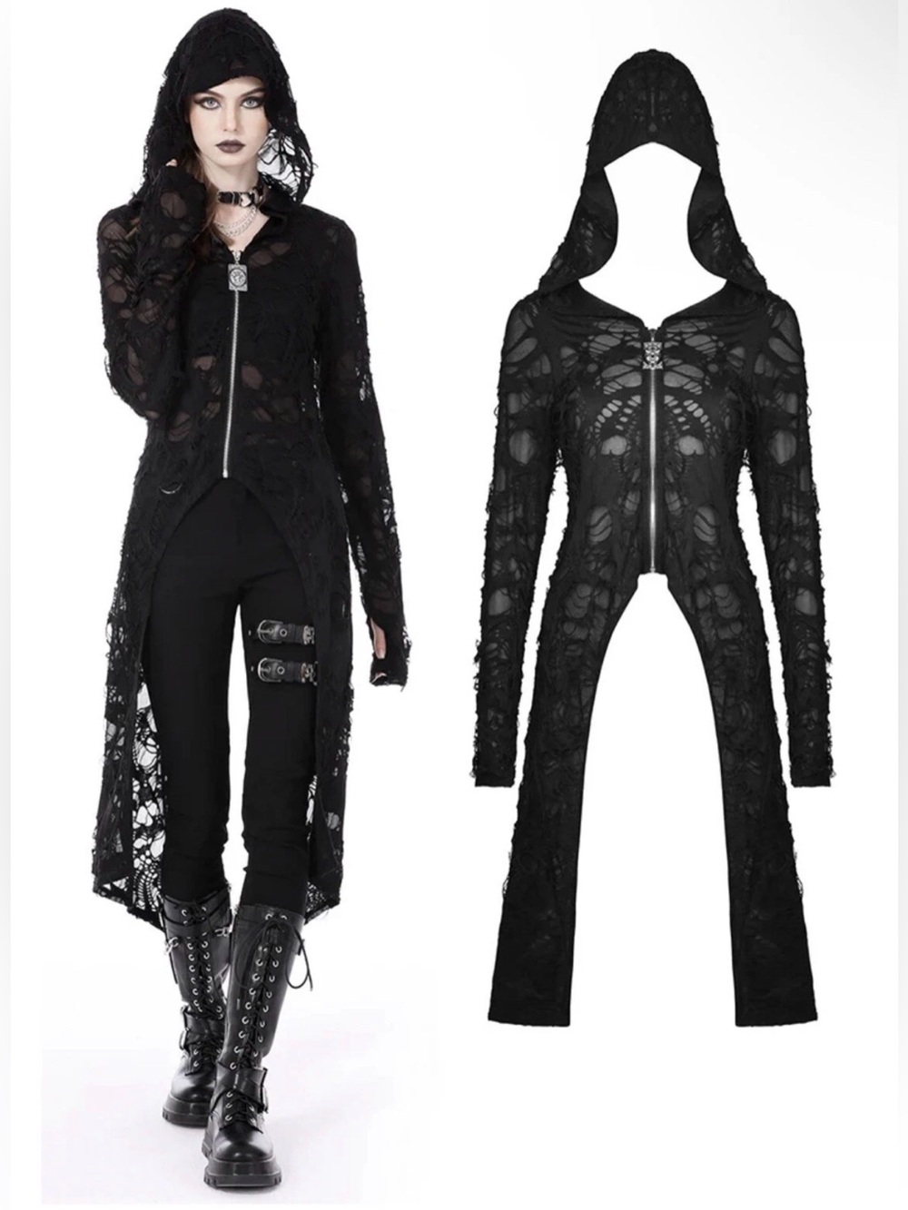 Dark In Love Steampunk Gothic Ripped Zip Long Jacket Womens 2XL NEW